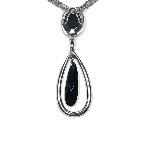 Monet Necklace Silver Tone Black Teardrop Pendant Rhinestones 16”+1.5” - Picture 7 of 9